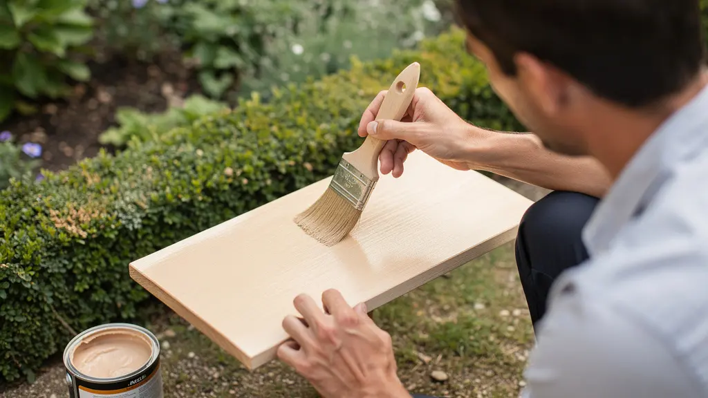 Application d'huile de lin sur planches de poulailler en bois