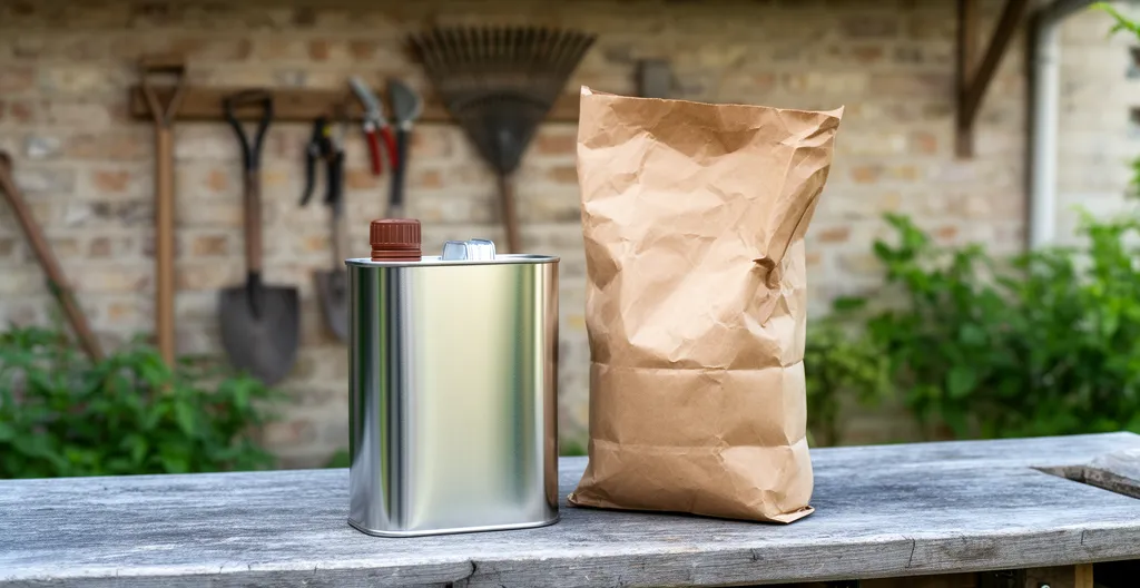 Bidon d'huile de lin et sac de terre de diatomée pour entretien poulailler